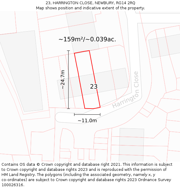 23, HARRINGTON CLOSE, NEWBURY, RG14 2RQ: Plot and title map