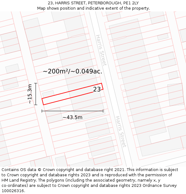 23, HARRIS STREET, PETERBOROUGH, PE1 2LY: Plot and title map