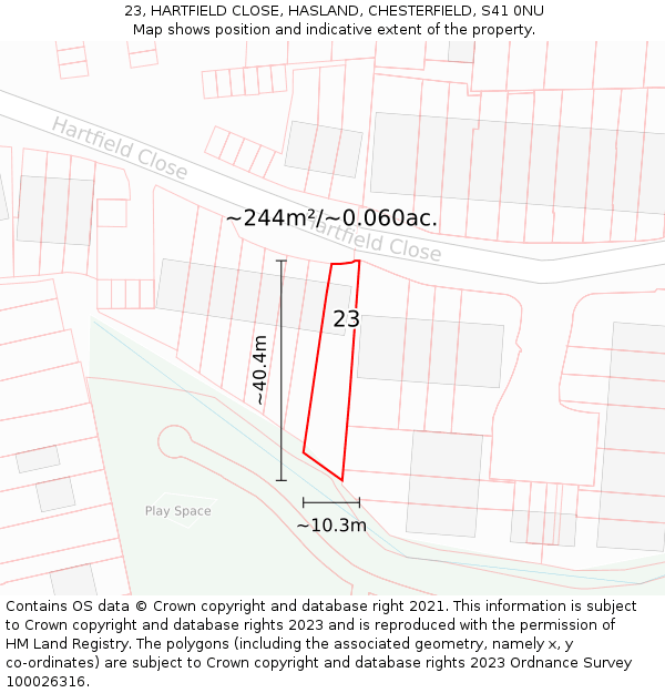 23, HARTFIELD CLOSE, HASLAND, CHESTERFIELD, S41 0NU: Plot and title map