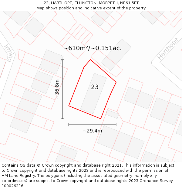 23, HARTHOPE, ELLINGTON, MORPETH, NE61 5ET: Plot and title map