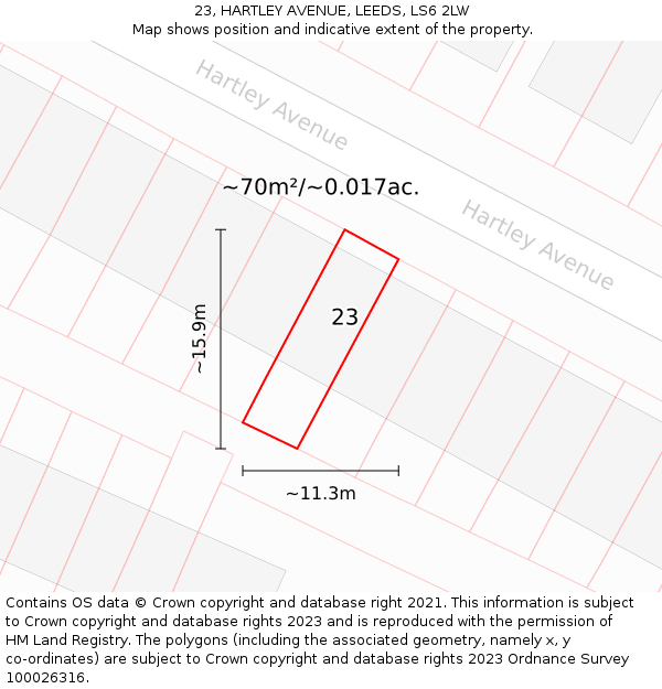23, HARTLEY AVENUE, LEEDS, LS6 2LW: Plot and title map