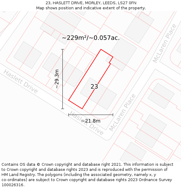 23, HASLETT DRIVE, MORLEY, LEEDS, LS27 0FN: Plot and title map