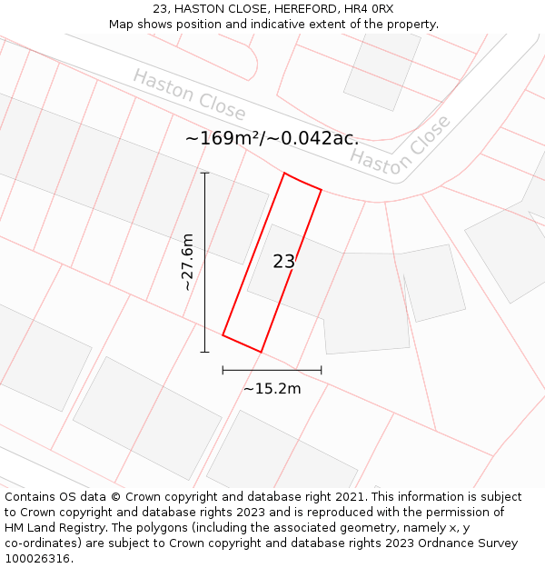 23, HASTON CLOSE, HEREFORD, HR4 0RX: Plot and title map