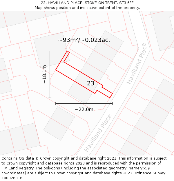 23, HAVILLAND PLACE, STOKE-ON-TRENT, ST3 6FF: Plot and title map