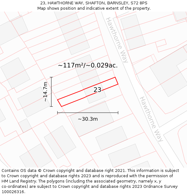 23, HAWTHORNE WAY, SHAFTON, BARNSLEY, S72 8PS: Plot and title map