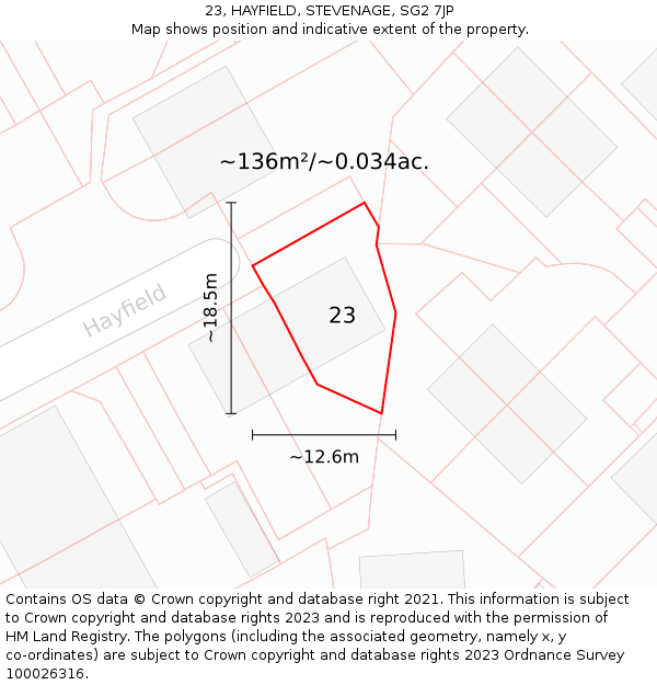 23, HAYFIELD, STEVENAGE, SG2 7JP: Plot and title map