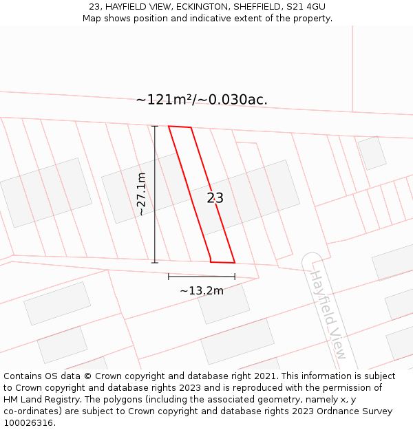 23, HAYFIELD VIEW, ECKINGTON, SHEFFIELD, S21 4GU: Plot and title map