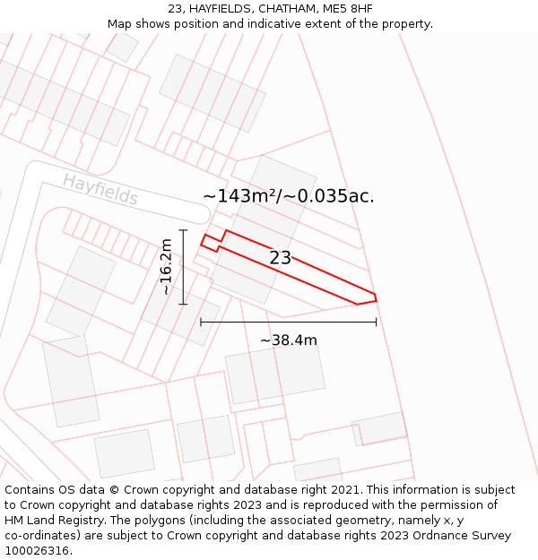 23, HAYFIELDS, CHATHAM, ME5 8HF: Plot and title map