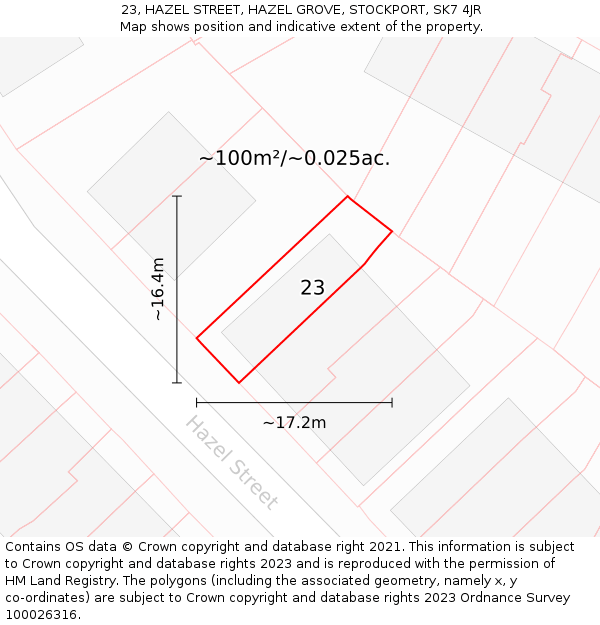 23, HAZEL STREET, HAZEL GROVE, STOCKPORT, SK7 4JR: Plot and title map