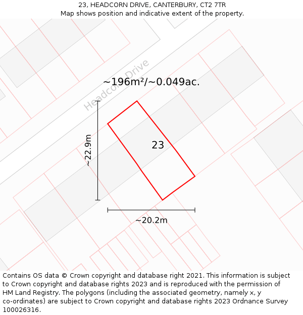 23, HEADCORN DRIVE, CANTERBURY, CT2 7TR: Plot and title map