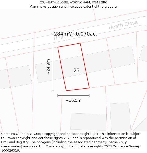 23, HEATH CLOSE, WOKINGHAM, RG41 2PG: Plot and title map