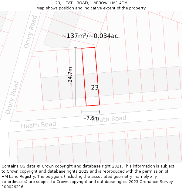 23, HEATH ROAD, HARROW, HA1 4DA: Plot and title map