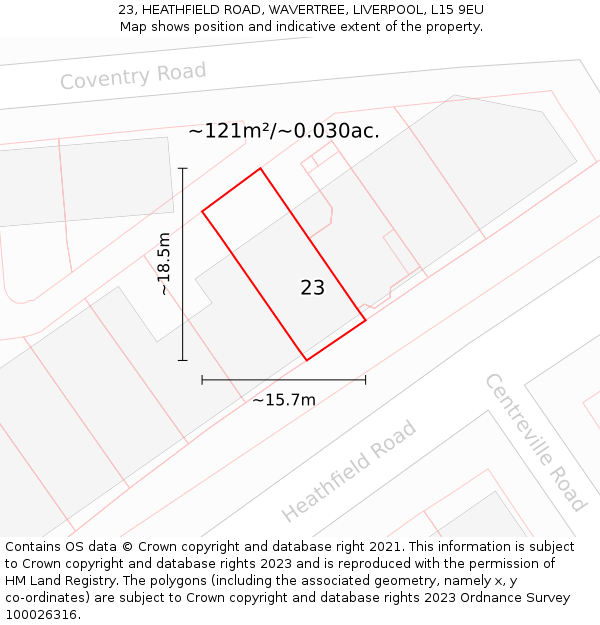 23, HEATHFIELD ROAD, WAVERTREE, LIVERPOOL, L15 9EU: Plot and title map