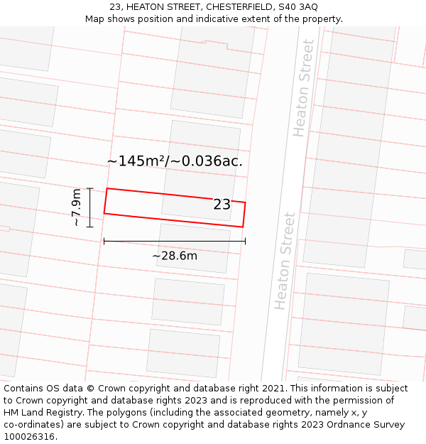 23, HEATON STREET, CHESTERFIELD, S40 3AQ: Plot and title map