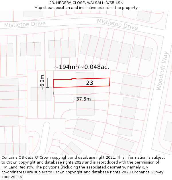 23, HEDERA CLOSE, WALSALL, WS5 4SN: Plot and title map