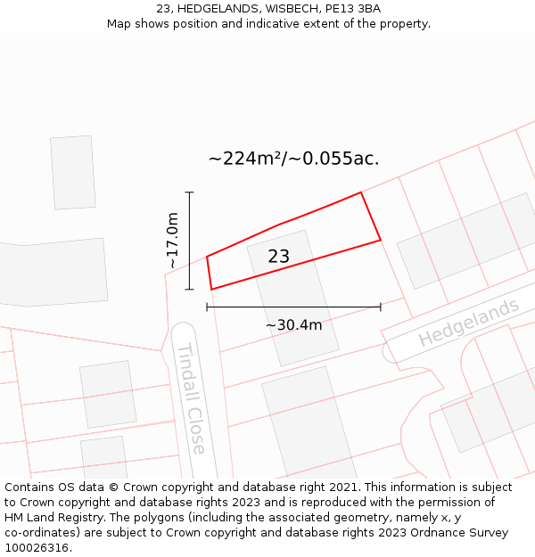 23, HEDGELANDS, WISBECH, PE13 3BA: Plot and title map
