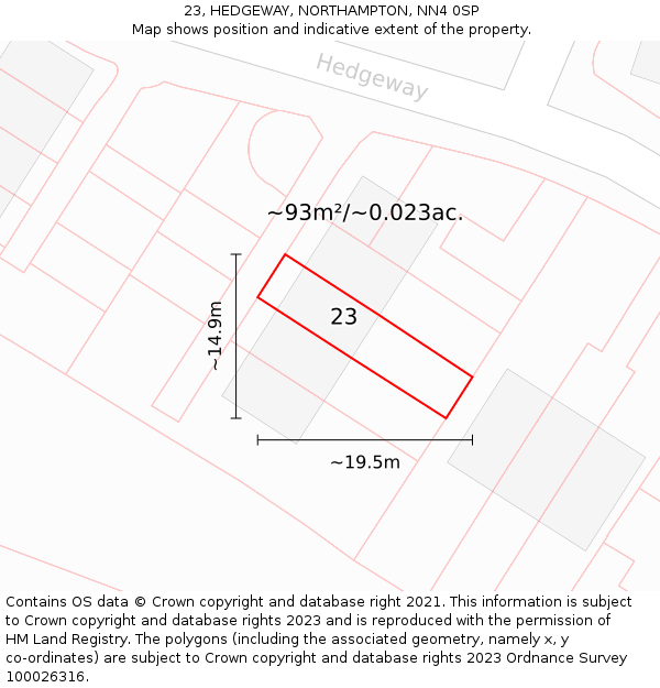 23, HEDGEWAY, NORTHAMPTON, NN4 0SP: Plot and title map