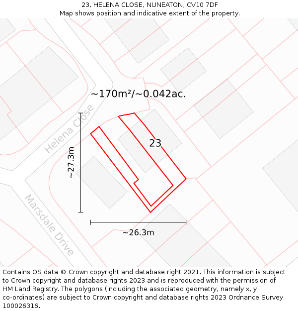 23, HELENA CLOSE, NUNEATON, CV10 7DF: Plot and title map