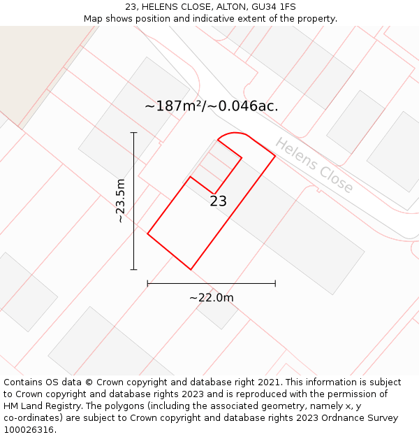23, HELENS CLOSE, ALTON, GU34 1FS: Plot and title map