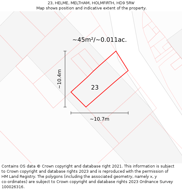 23, HELME, MELTHAM, HOLMFIRTH, HD9 5RW: Plot and title map