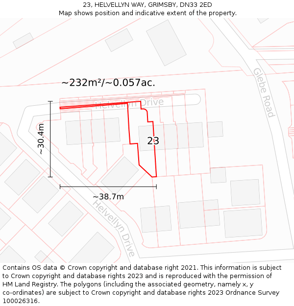 23, HELVELLYN WAY, GRIMSBY, DN33 2ED: Plot and title map