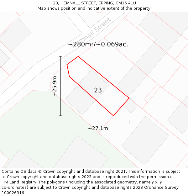 23, HEMNALL STREET, EPPING, CM16 4LU: Plot and title map