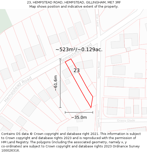 23, HEMPSTEAD ROAD, HEMPSTEAD, GILLINGHAM, ME7 3RF: Plot and title map