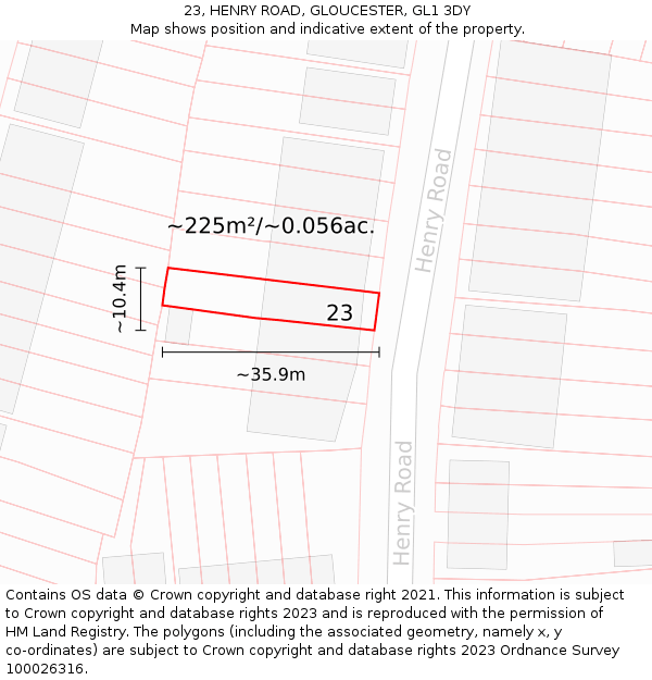 23, HENRY ROAD, GLOUCESTER, GL1 3DY: Plot and title map