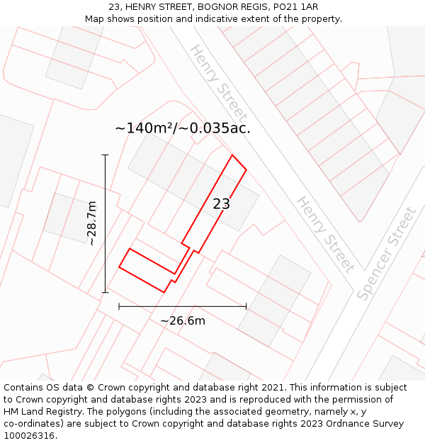 23, HENRY STREET, BOGNOR REGIS, PO21 1AR: Plot and title map