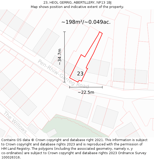 23, HEOL GERRIG, ABERTILLERY, NP13 1BJ: Plot and title map