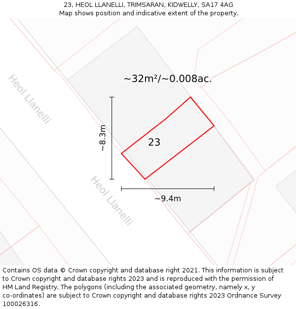 23, HEOL LLANELLI, TRIMSARAN, KIDWELLY, SA17 4AG: Plot and title map