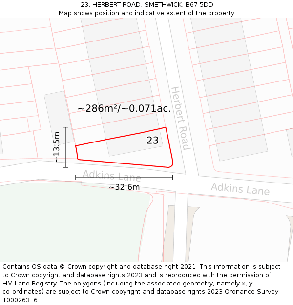 23, HERBERT ROAD, SMETHWICK, B67 5DD: Plot and title map
