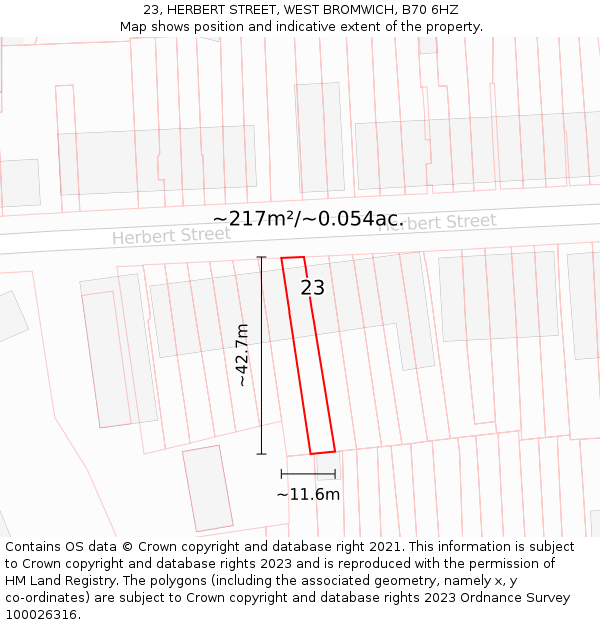 23, HERBERT STREET, WEST BROMWICH, B70 6HZ: Plot and title map