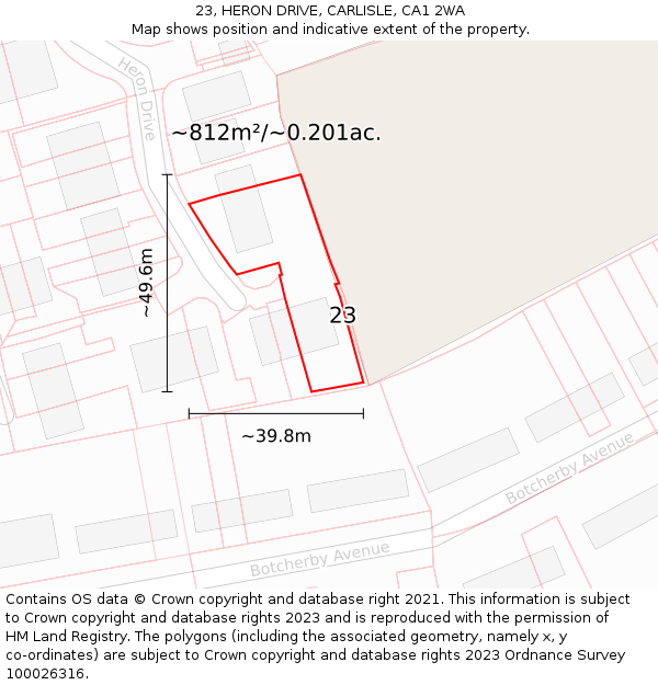23, HERON DRIVE, CARLISLE, CA1 2WA: Plot and title map