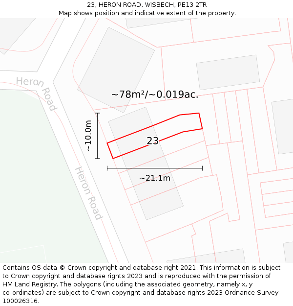 23, HERON ROAD, WISBECH, PE13 2TR: Plot and title map