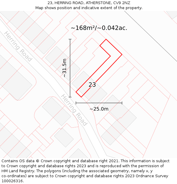 23, HERRING ROAD, ATHERSTONE, CV9 2NZ: Plot and title map