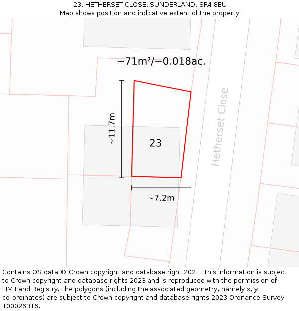 23, HETHERSET CLOSE, SUNDERLAND, SR4 8EU: Plot and title map