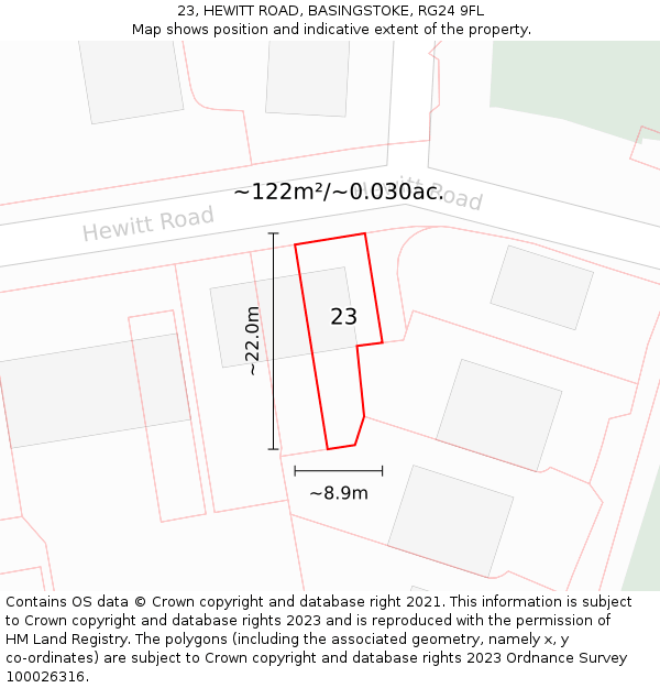 23, HEWITT ROAD, BASINGSTOKE, RG24 9FL: Plot and title map