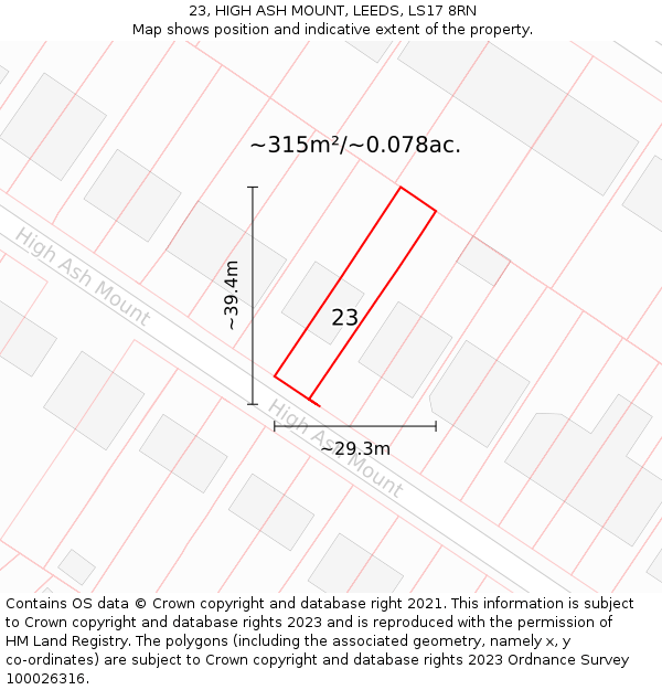 23, HIGH ASH MOUNT, LEEDS, LS17 8RN: Plot and title map