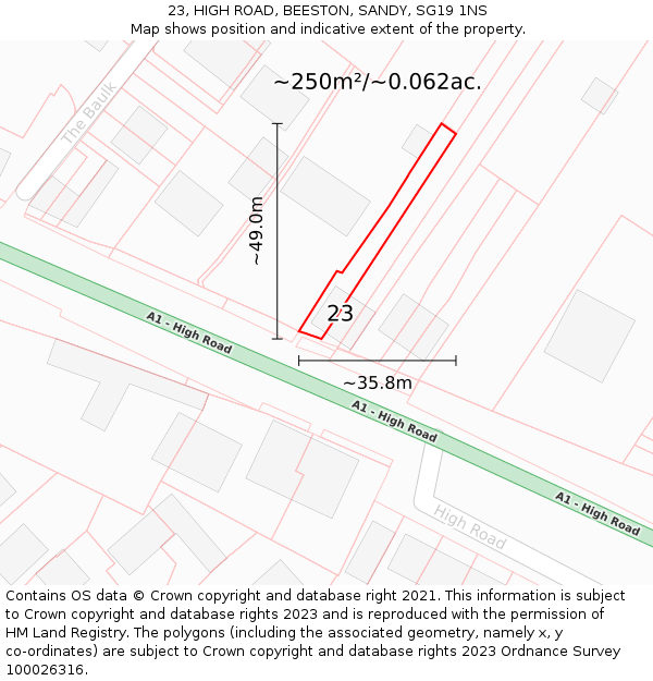23, HIGH ROAD, BEESTON, SANDY, SG19 1NS: Plot and title map