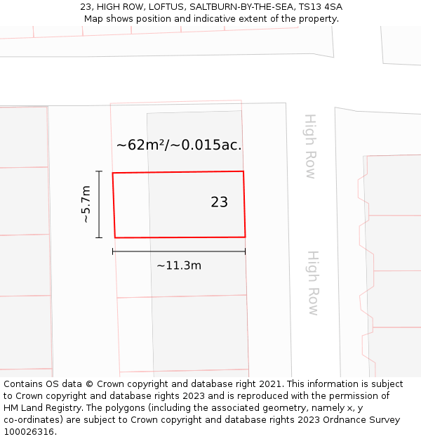 23, HIGH ROW, LOFTUS, SALTBURN-BY-THE-SEA, TS13 4SA: Plot and title map