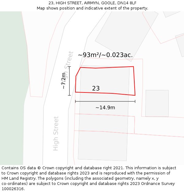 23, HIGH STREET, AIRMYN, GOOLE, DN14 8LF: Plot and title map