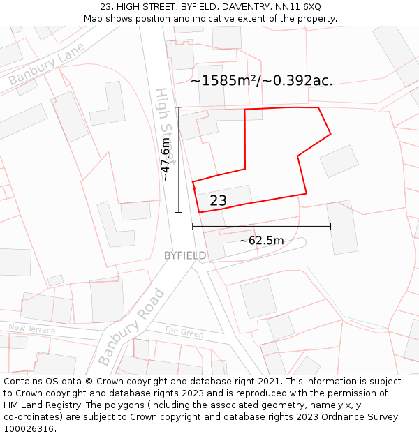 23, HIGH STREET, BYFIELD, DAVENTRY, NN11 6XQ: Plot and title map