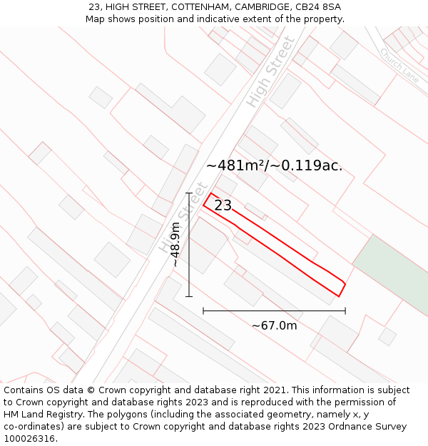 23, HIGH STREET, COTTENHAM, CAMBRIDGE, CB24 8SA: Plot and title map