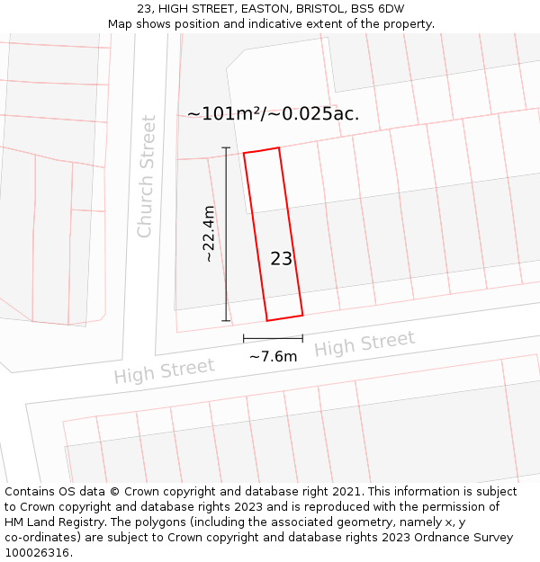 23, HIGH STREET, EASTON, BRISTOL, BS5 6DW: Plot and title map