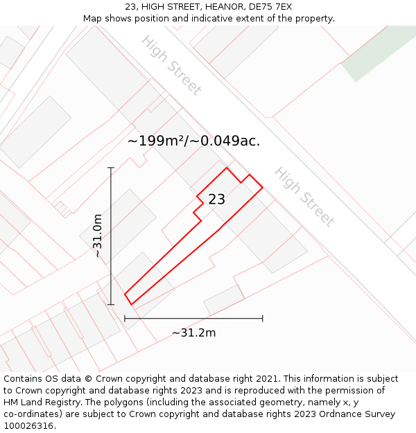 23, HIGH STREET, HEANOR, DE75 7EX: Plot and title map