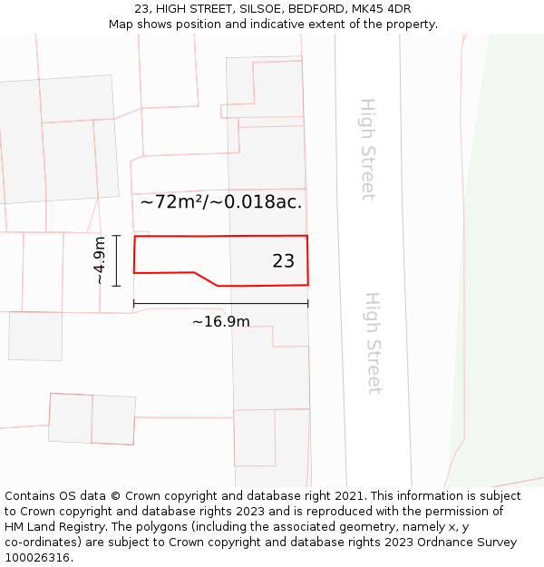 23, HIGH STREET, SILSOE, BEDFORD, MK45 4DR: Plot and title map