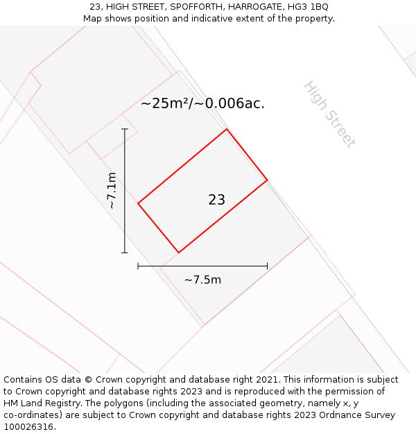 23, HIGH STREET, SPOFFORTH, HARROGATE, HG3 1BQ: Plot and title map