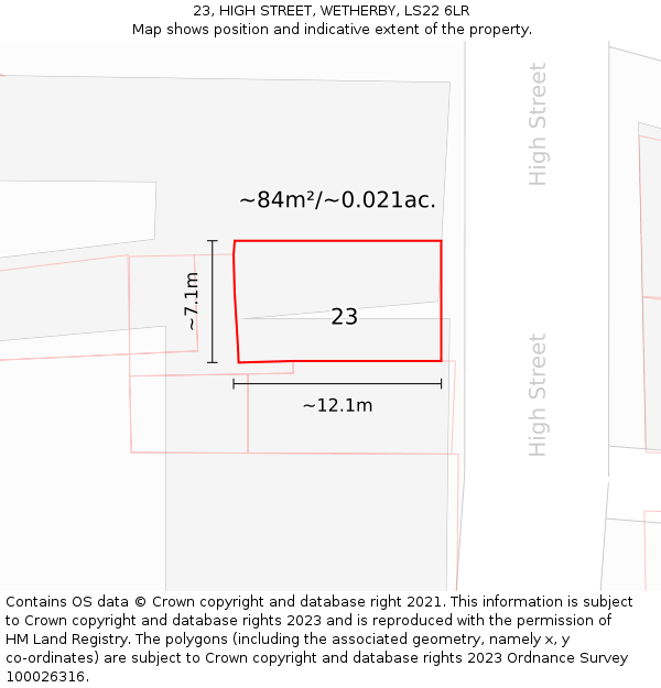 23, HIGH STREET, WETHERBY, LS22 6LR: Plot and title map