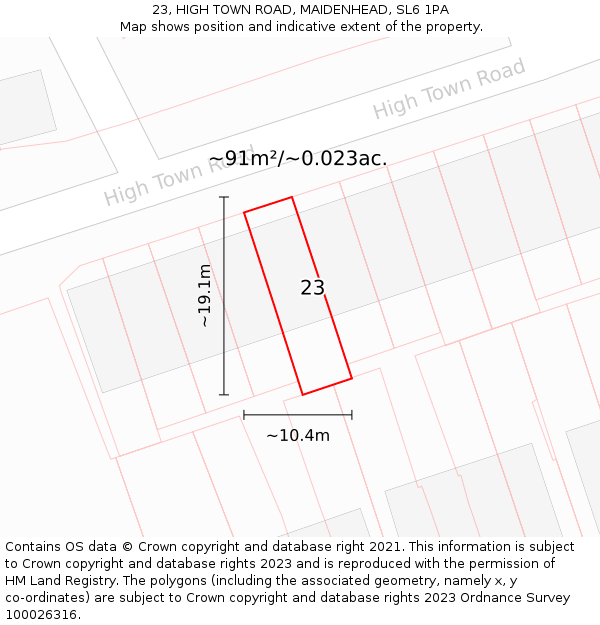 23, HIGH TOWN ROAD, MAIDENHEAD, SL6 1PA: Plot and title map